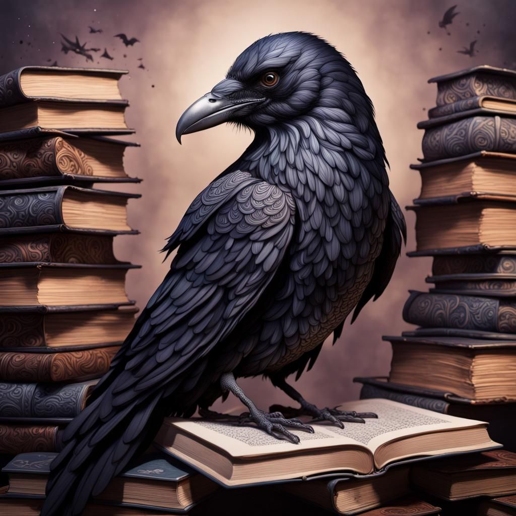 Zentangle Raven on Books: Detailed Matte Painting