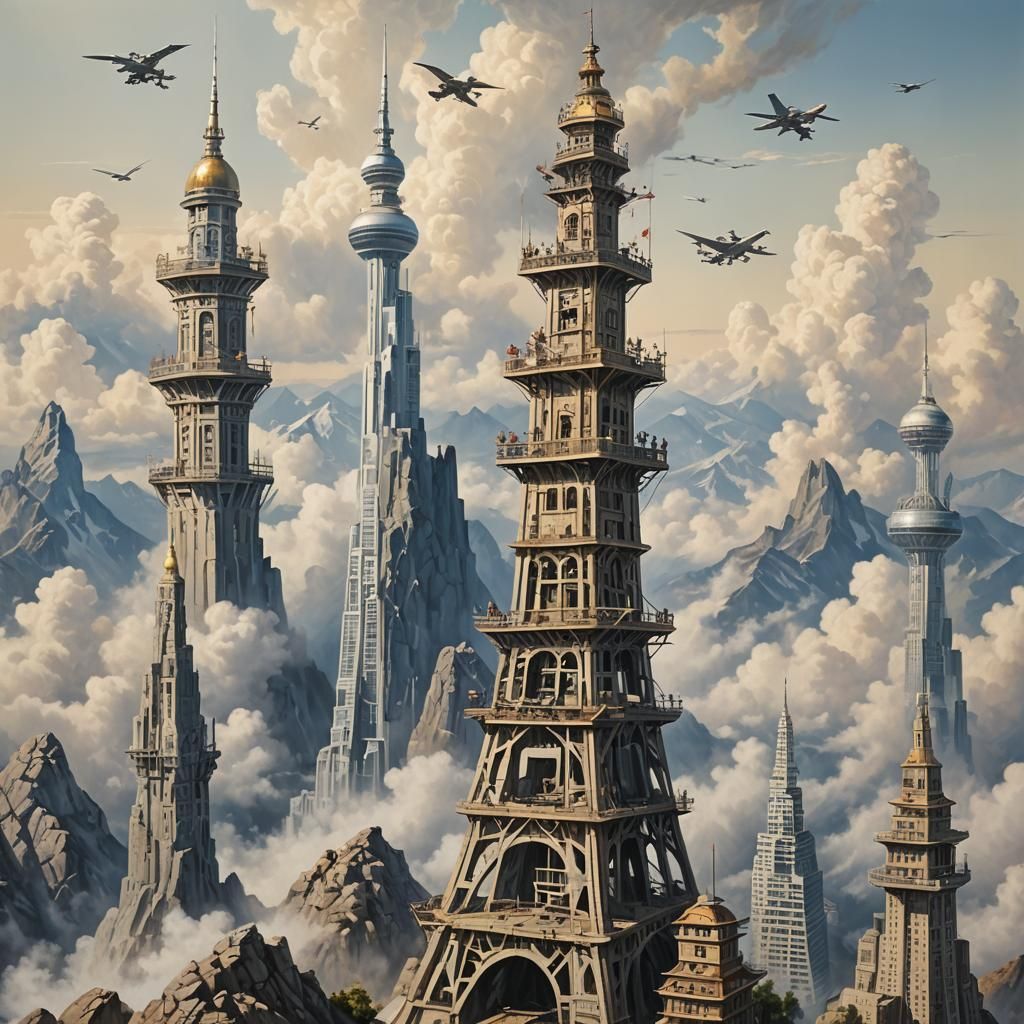Futuristic Six-Mile High Tower, Airbrush Art