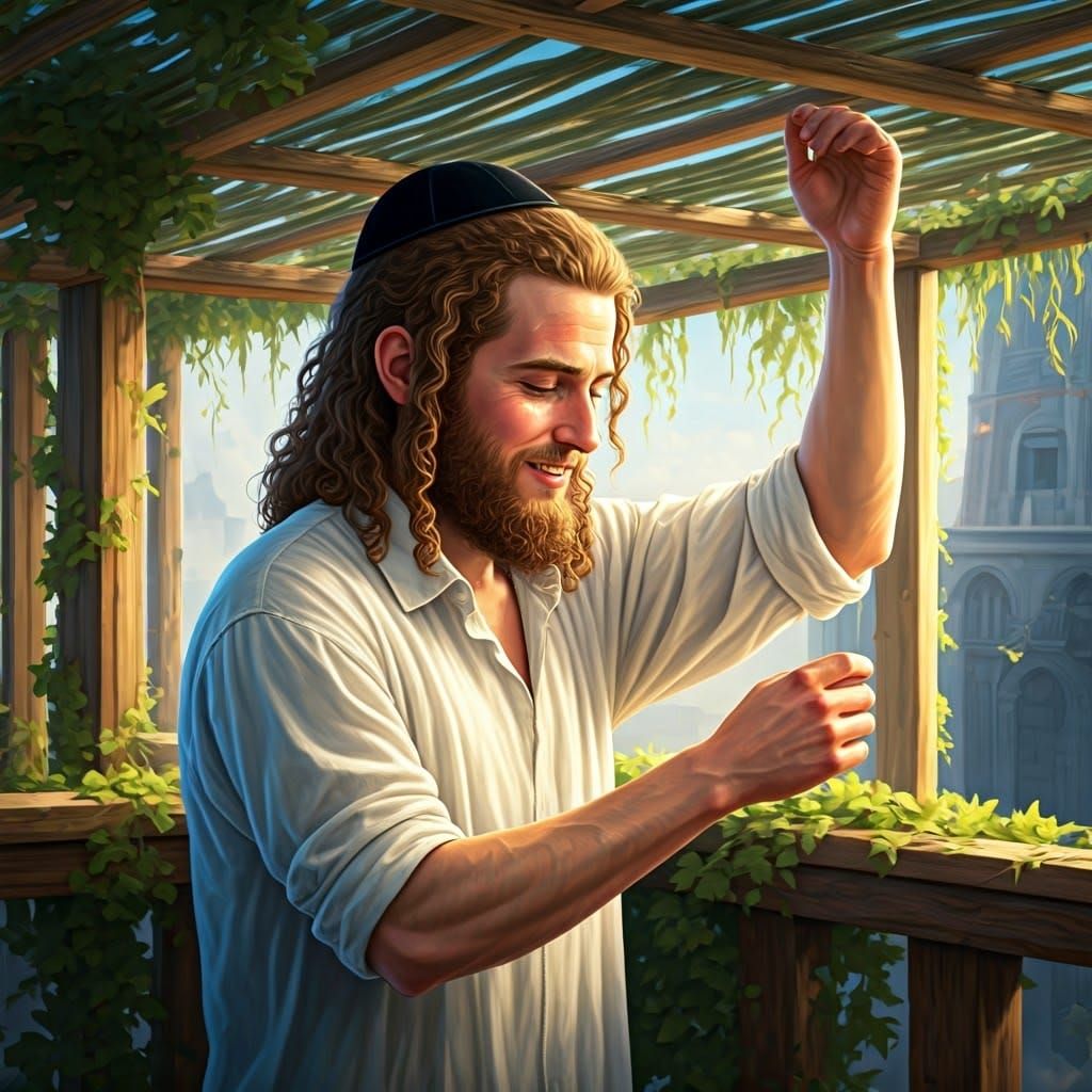 Young Man Builds Sukkah, Fantasy Concept Art