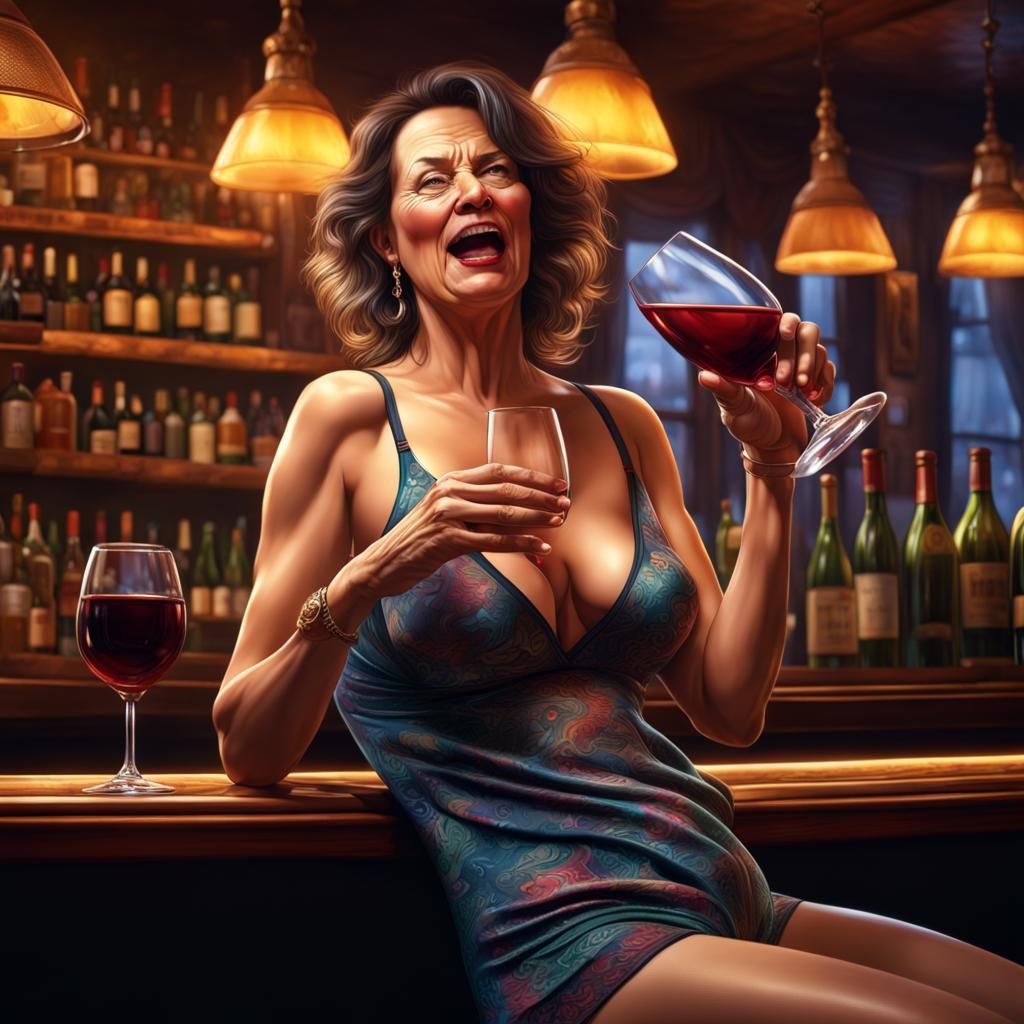 Woman in Slip Drinking Wine: Digital Matte Painting