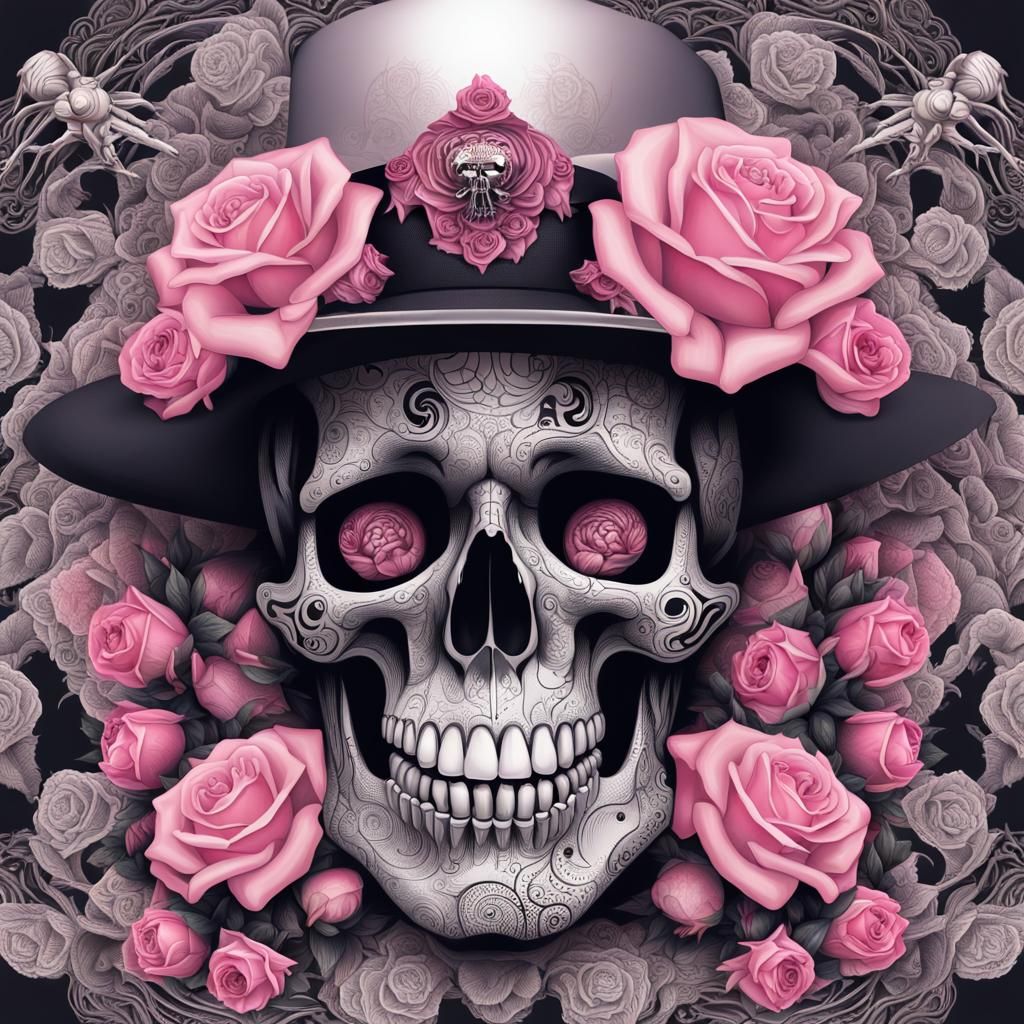 Macabre Skull with Cigar and Roses