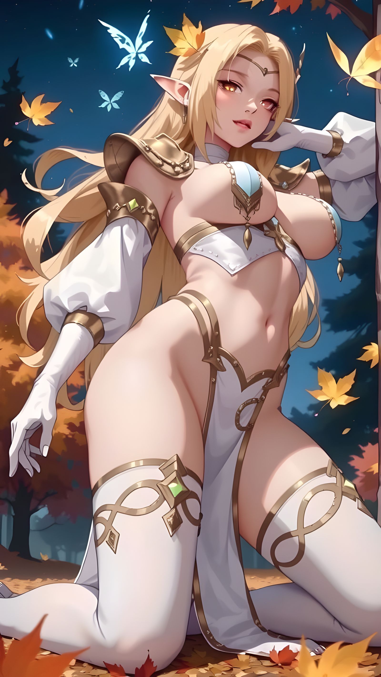 Elf in Autumn Forest with Magic and Stars