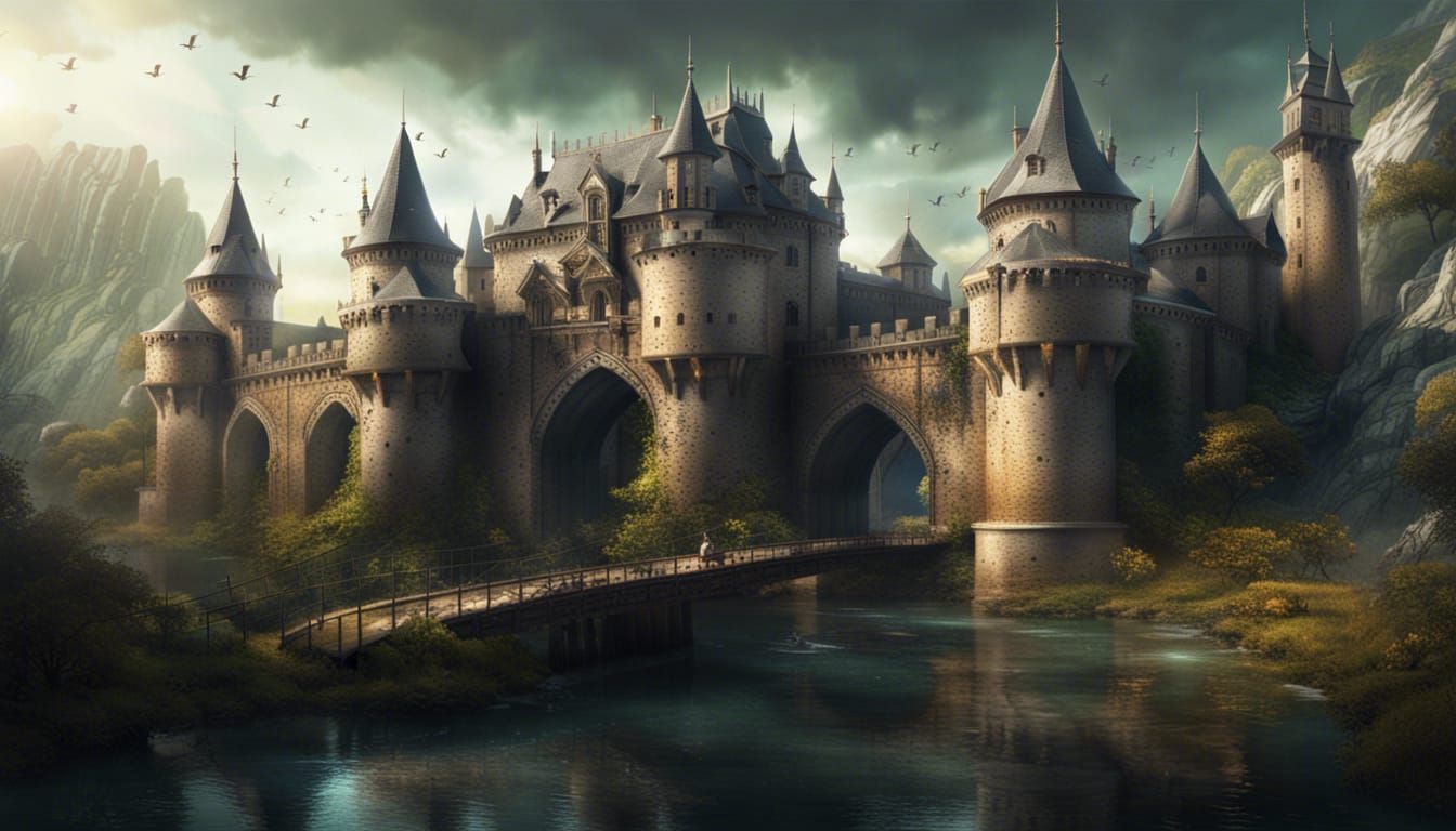 Epic Fantasy Fortress Castle with Moat and Turrets