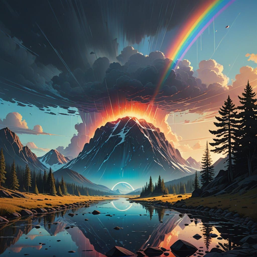 Suspended Water Droplet Radiates Rainbow in Atmospheric Back...