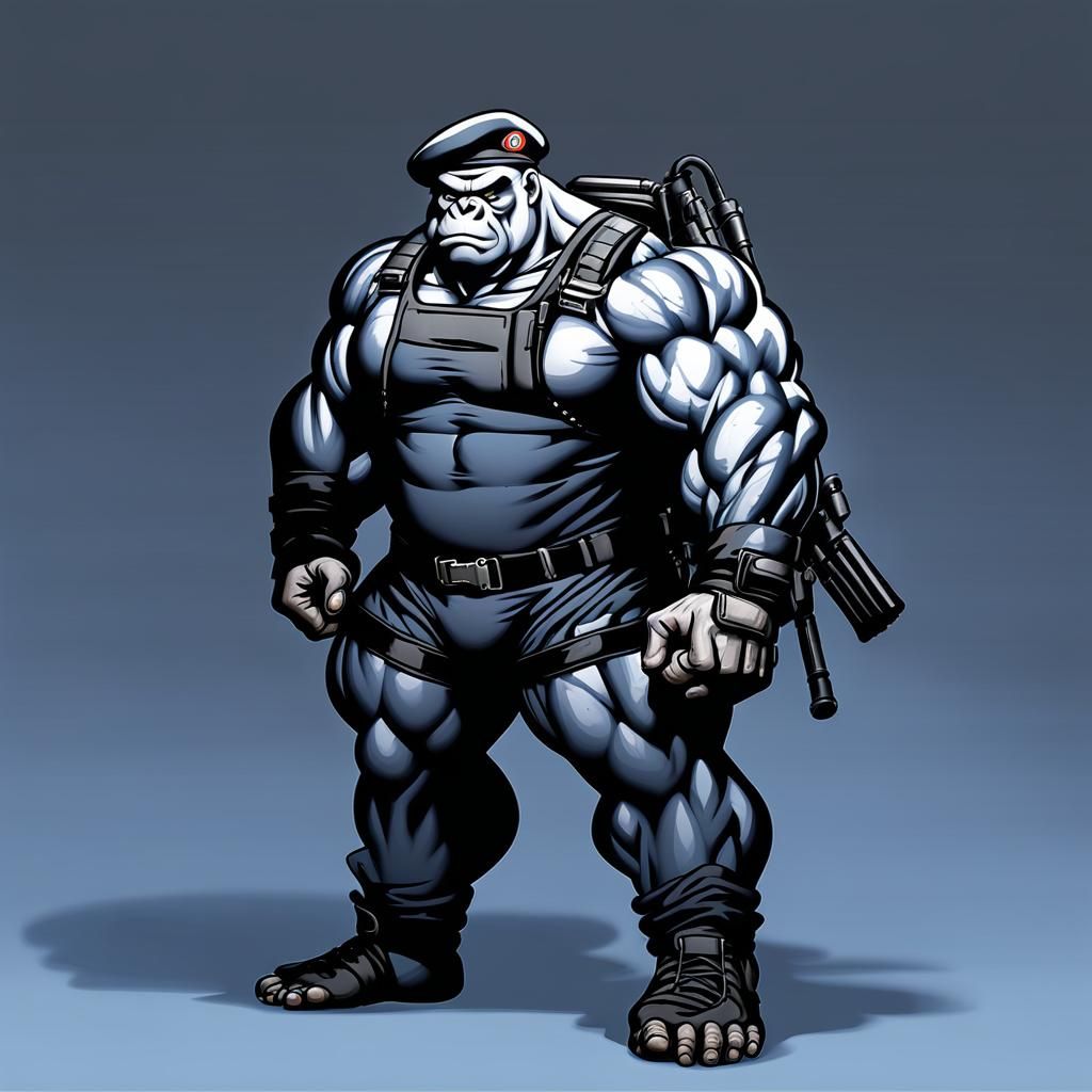 Muscle Gorilla in Military Uniform Portrait