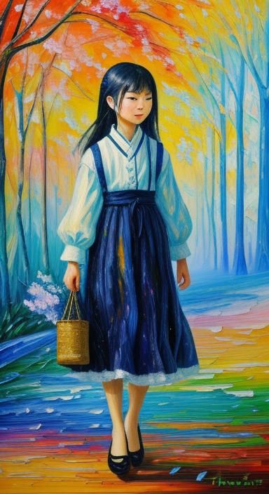 Child Dancing: Neo-Impressionist Oil Painting