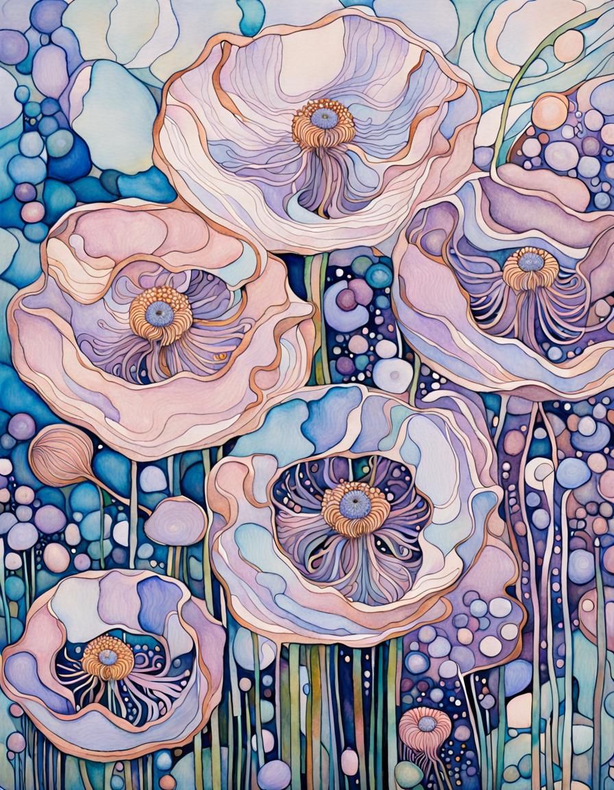 Intricate Abstract Anemone Flowers in Watercolour