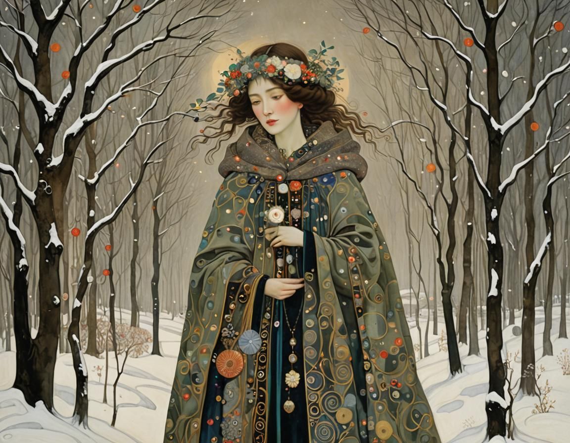 Expressive Winter Artwork in Art Nouveau Style
