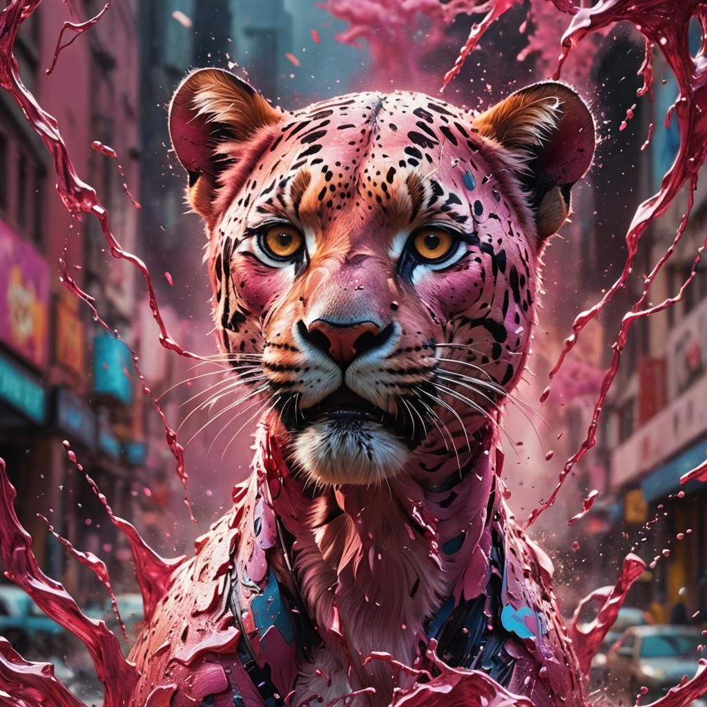 Hyperrealistic Pink Panther Splash Art