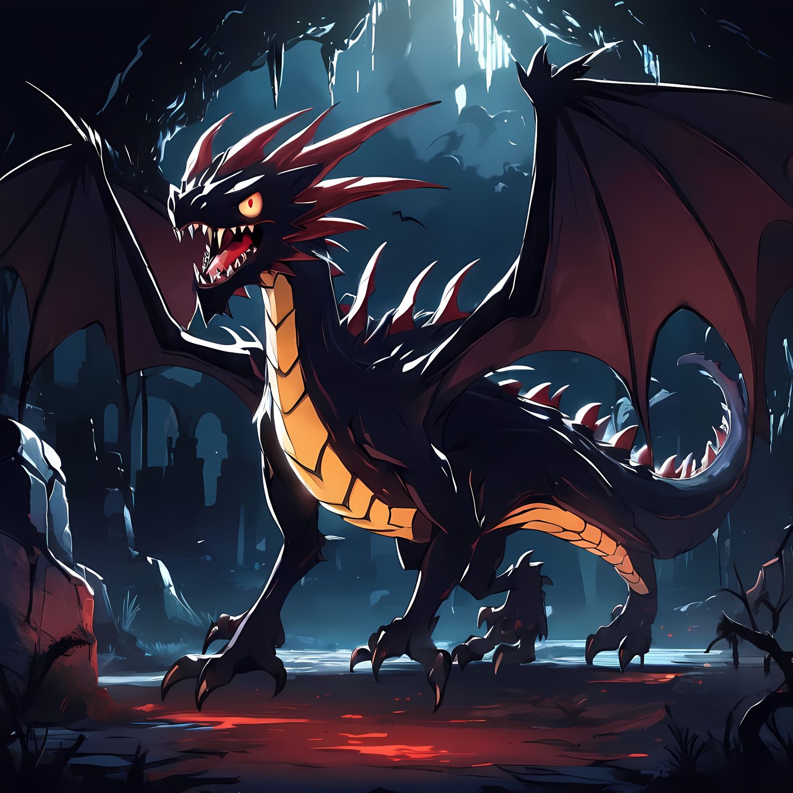 Vampire Dragon Fakemon in Dark, Membranous Wings