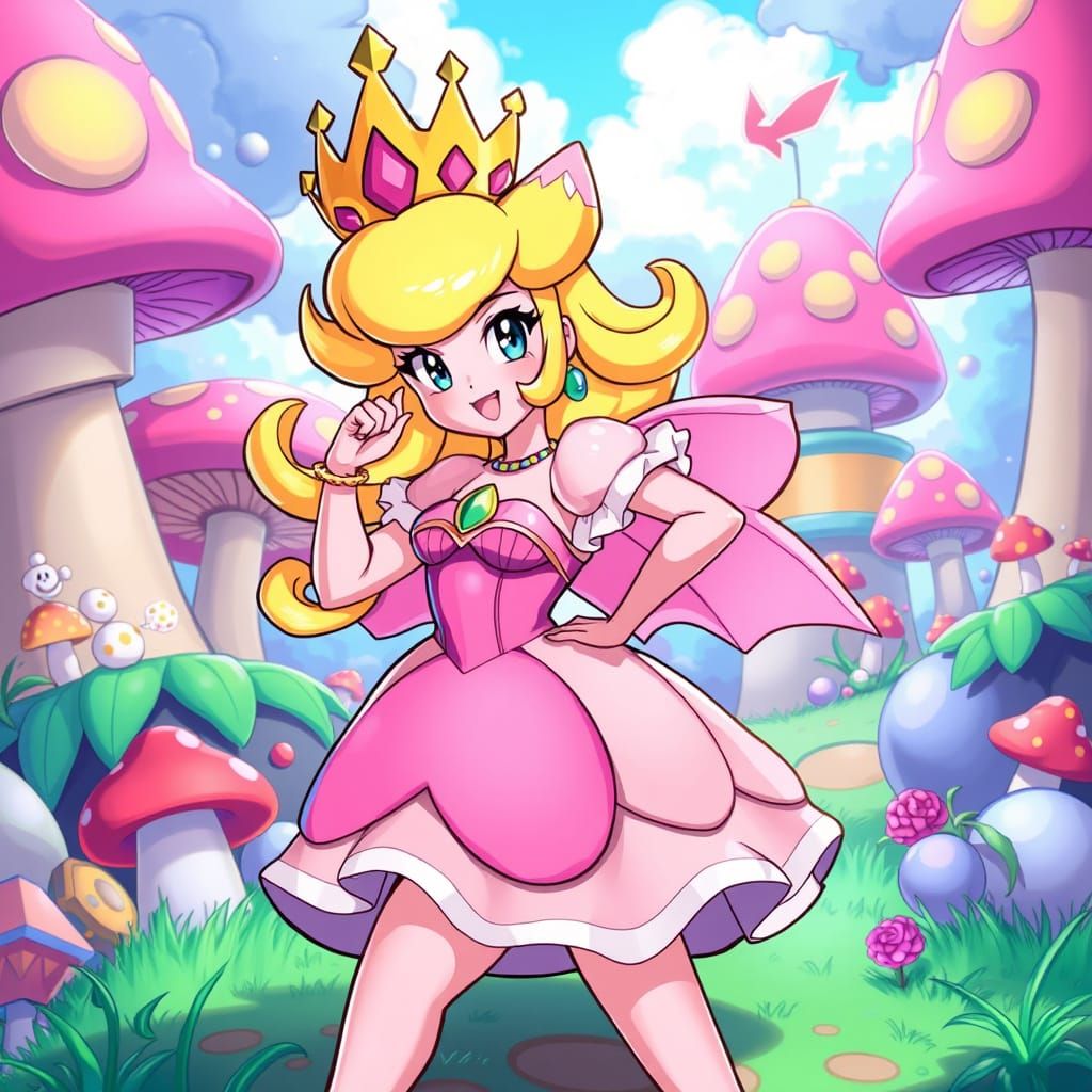 Bowsette in Pink Dress in Mushroom Kingdom