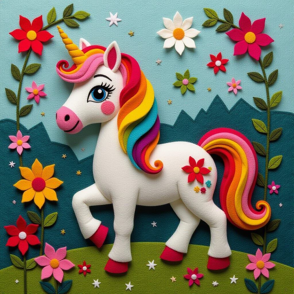 Colorful Felt Pony Sculpture in Folk Art Style
