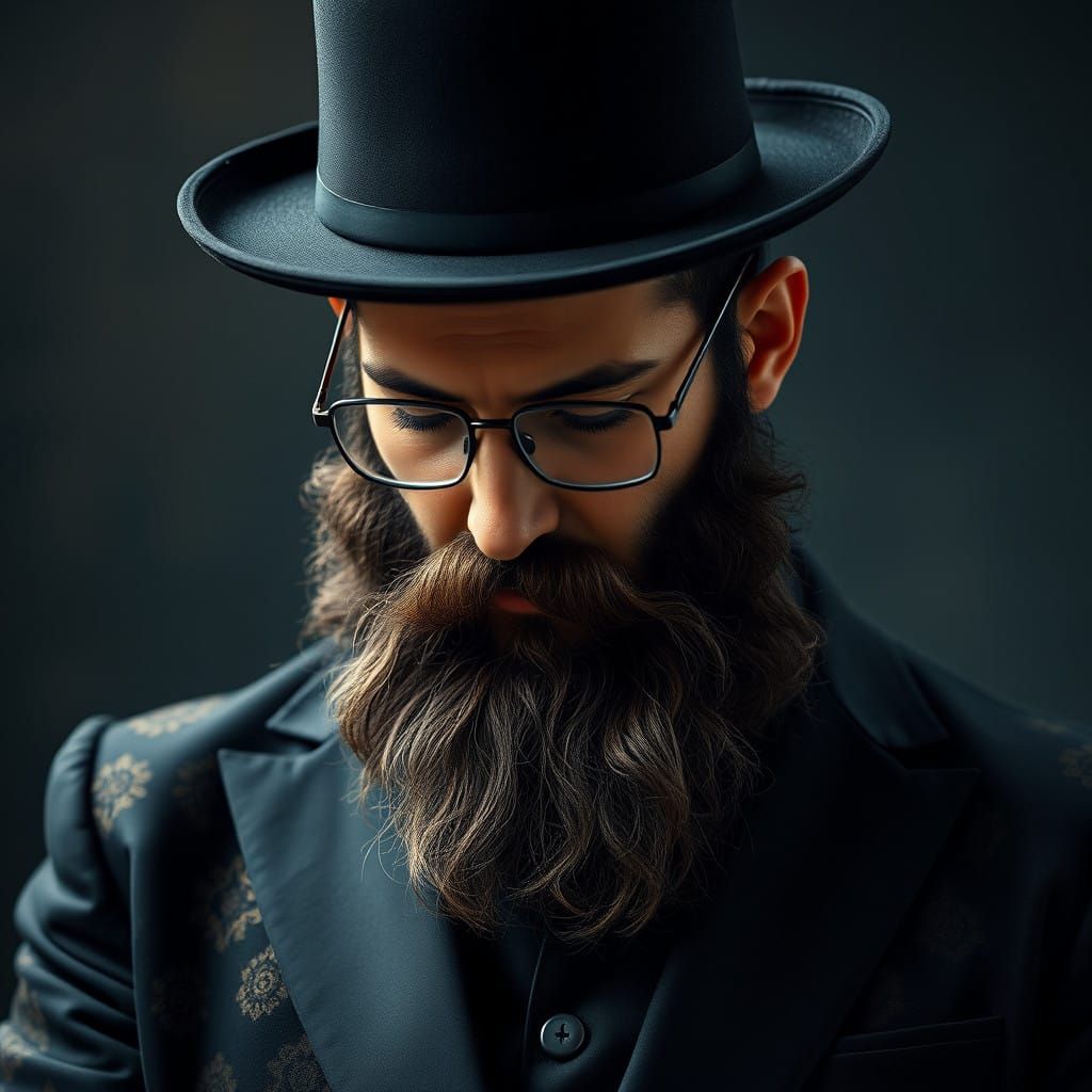 Majestic Hasidic Man in Ornate Black Suit
