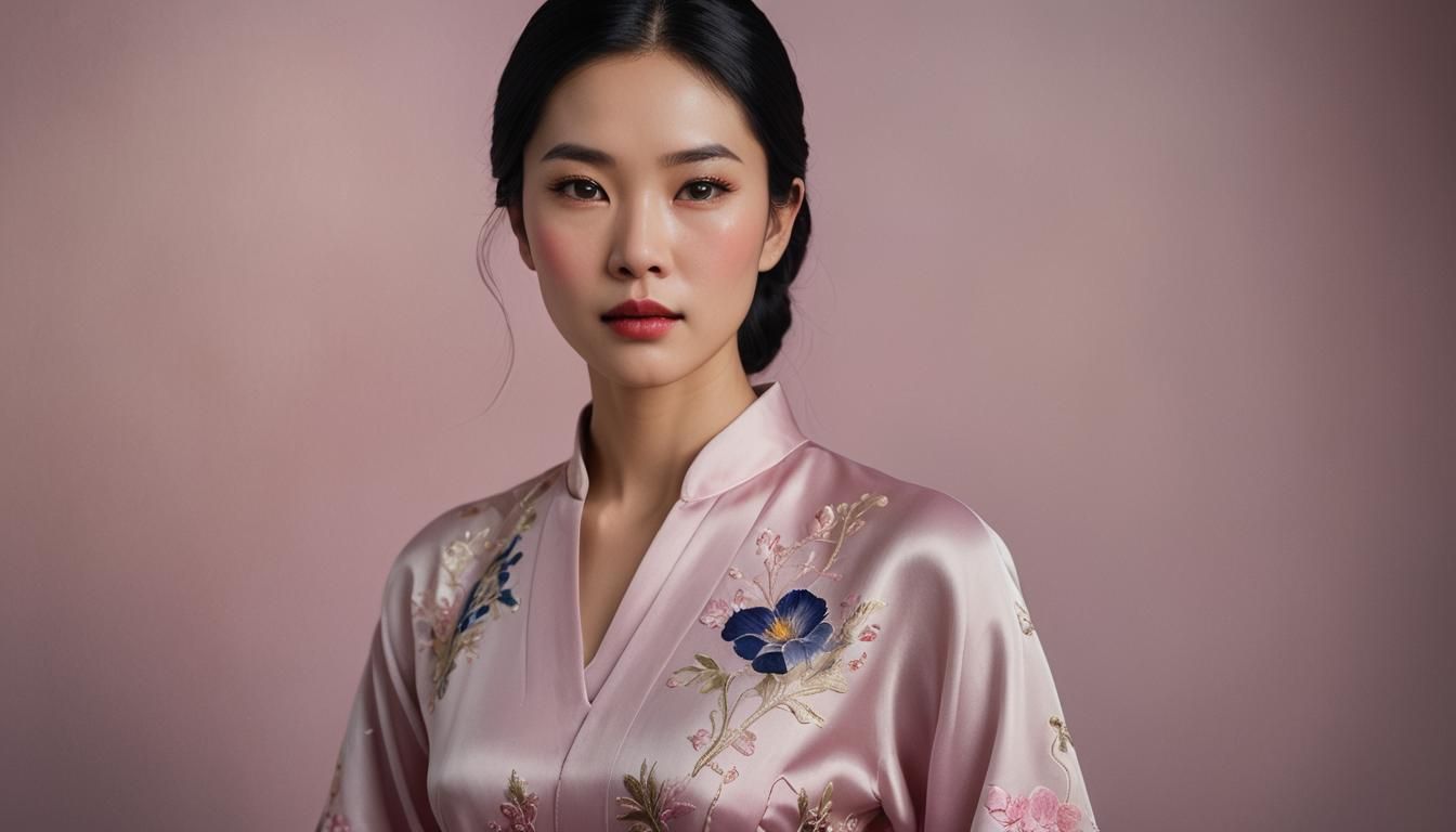 Elegant Asian Woman Portrait in Photorealistic Oil Painting