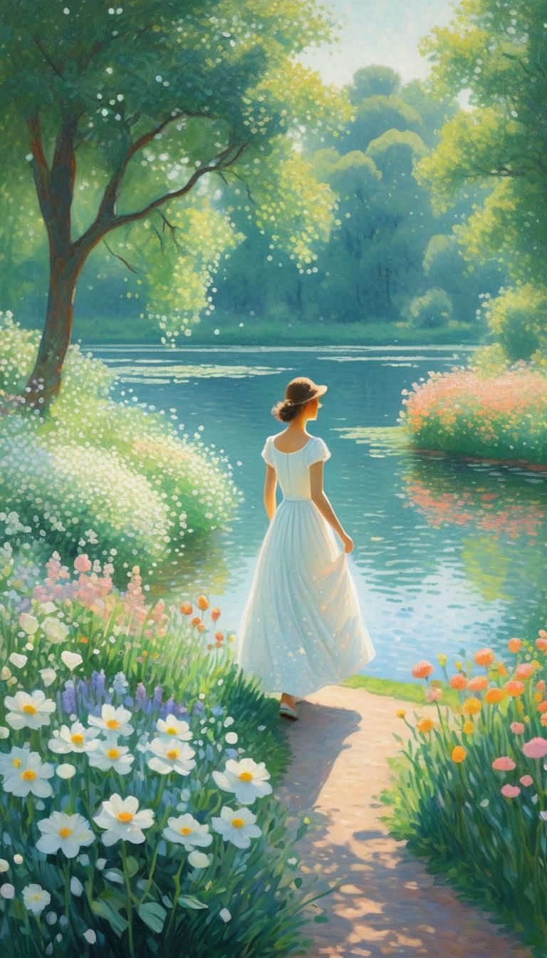 Pointillism illustration of a beautiful woman in an elegant ...