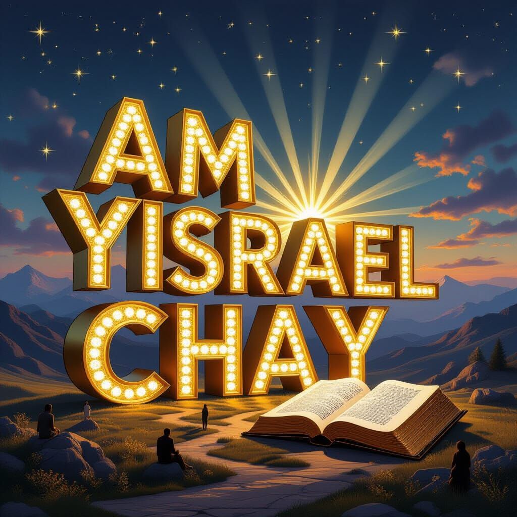 Golden Letters in Luminous Landscape, Art Deco Style