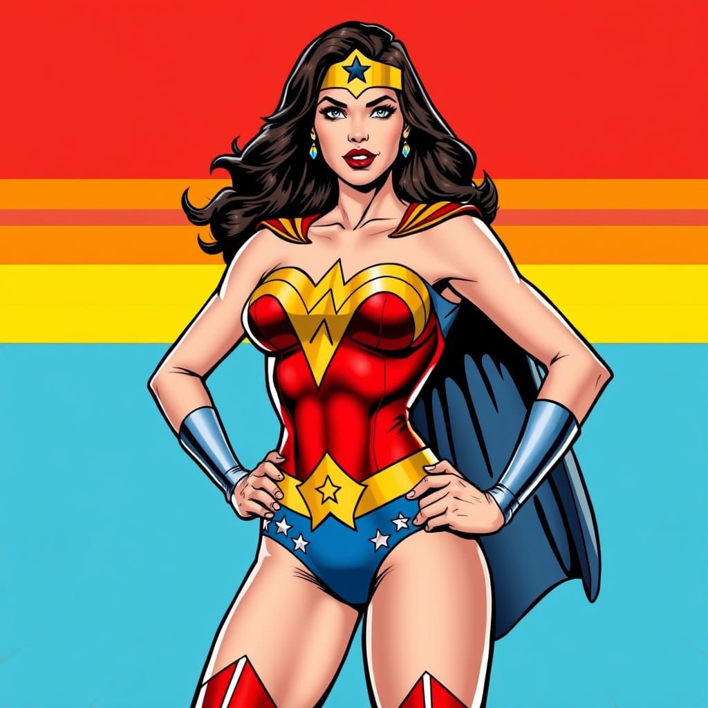 Wonder Woman Inspired by Lynda Carter in Bold Comic Book Art