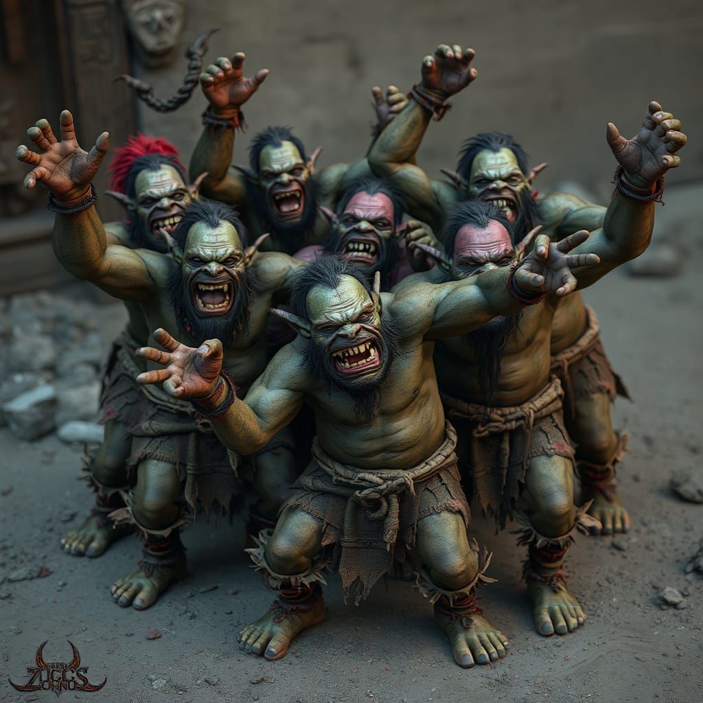 Joyful Orc Gathering in Hyperrealistic Style