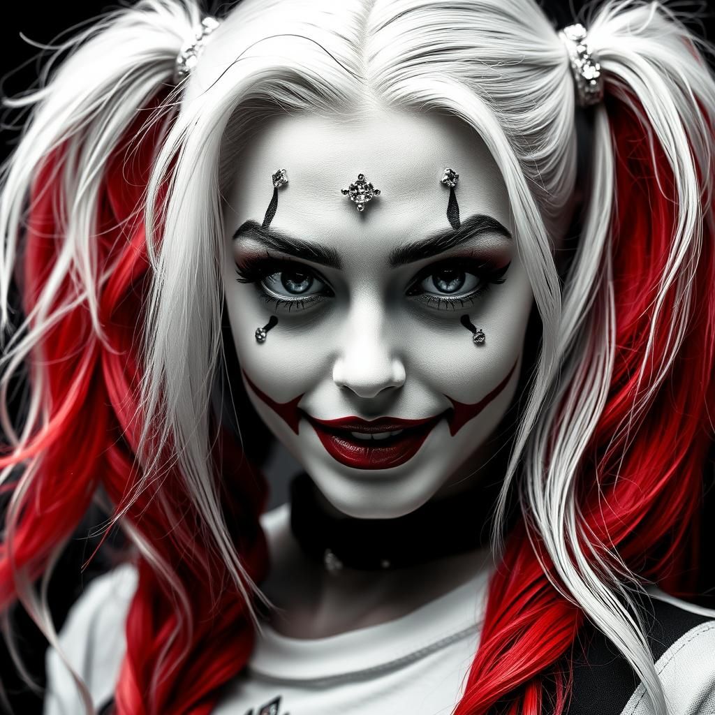 Monochrome Harley Quinn Portrait with Diamond Makeup