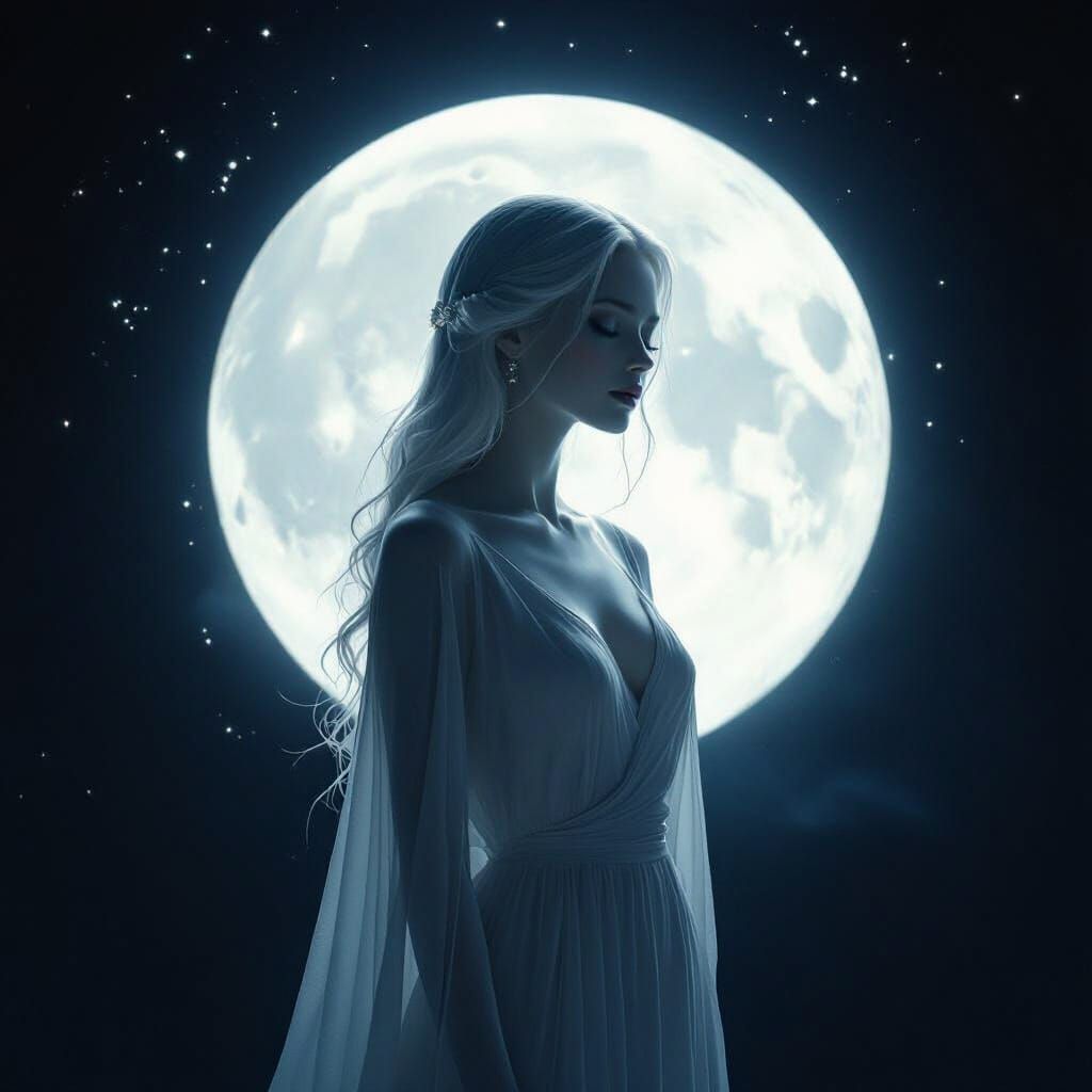 Ethereal Moonlight Woman in Deep Darkness