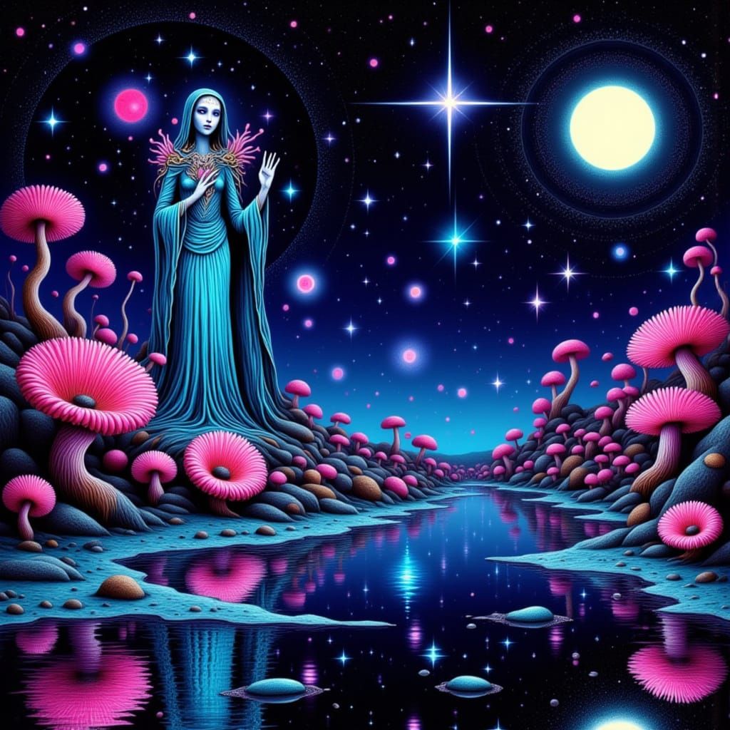 Holographic Astral Cosmic Illustration in Art Nouveau Style