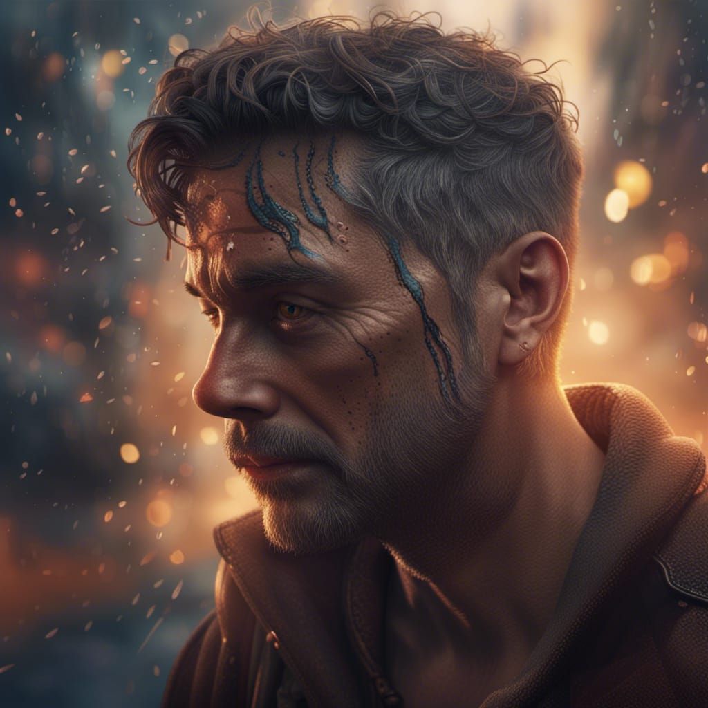 Detailed Matte Painting of Man's Emotional Face