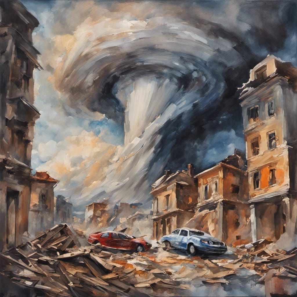 Night Tornado Devastation: Michelangelo Fresco Style