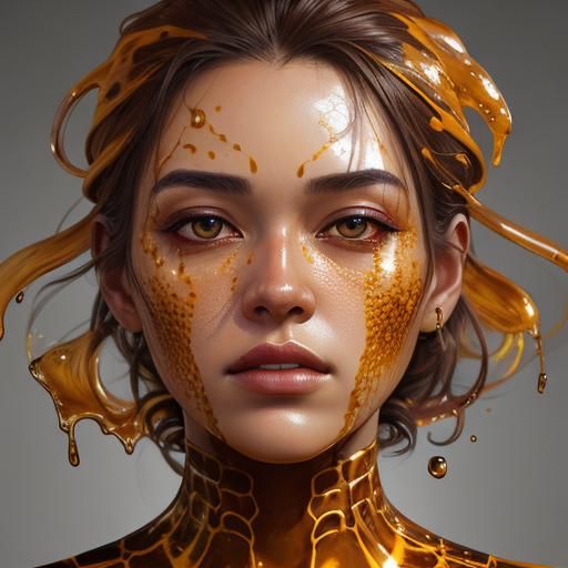 Hyperrealistic Girl in Honey Drip Splash Art