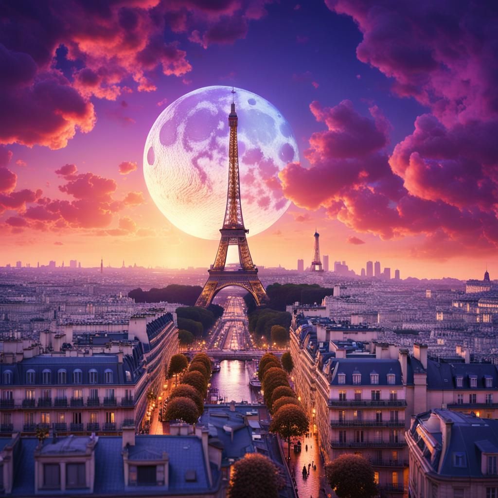 Paris Sunset: Fantastical Cityscape Painting