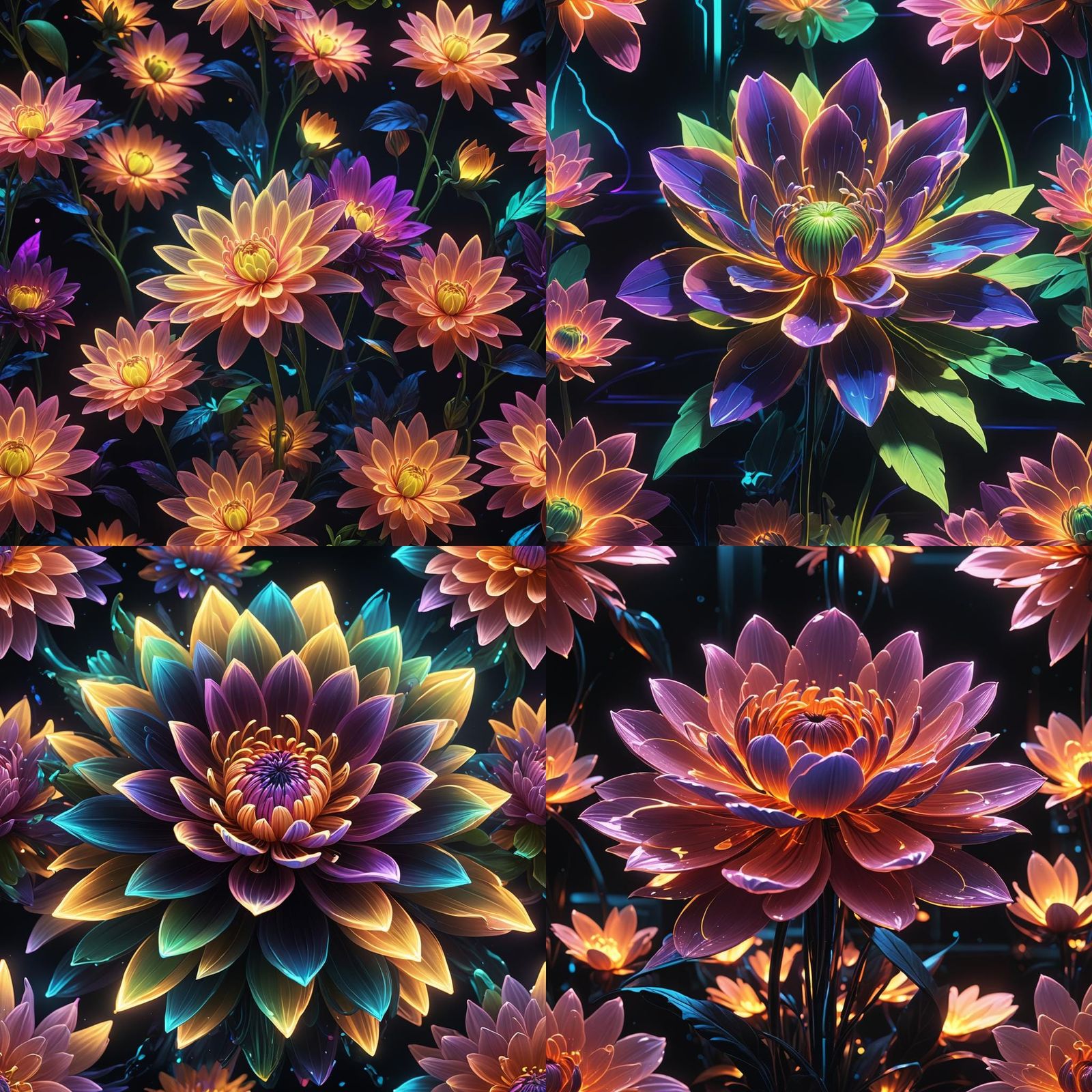 Glowing Neon Flower: Vibrant Digital Art