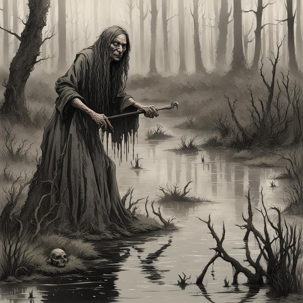 Swamp Hag Casting Spell in Dark Bog