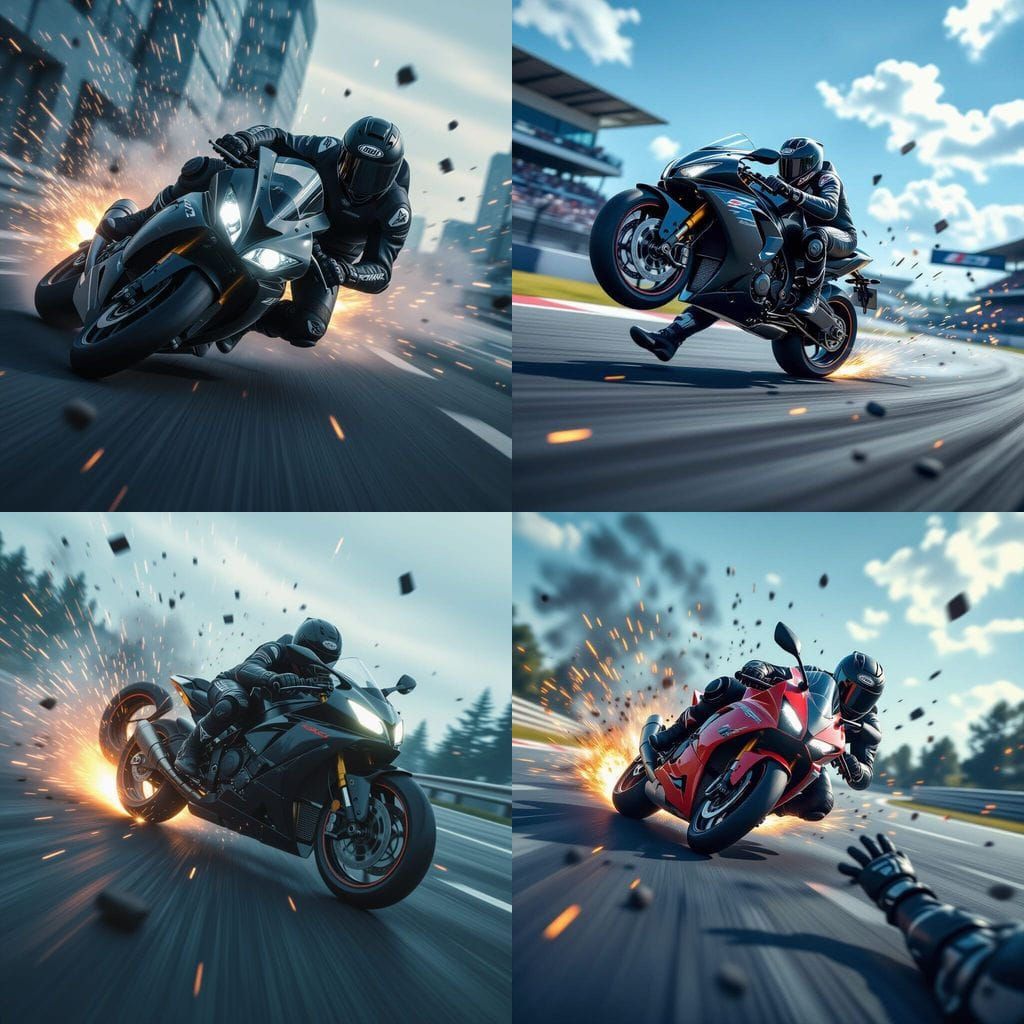 Sportbike Rider's POV During a Crash on Race Track