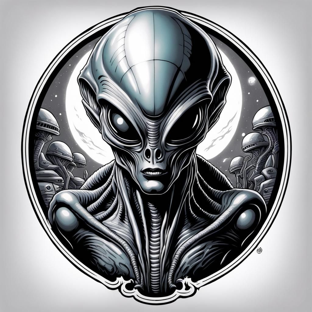 Old School Alien Tattoo Design in 2D