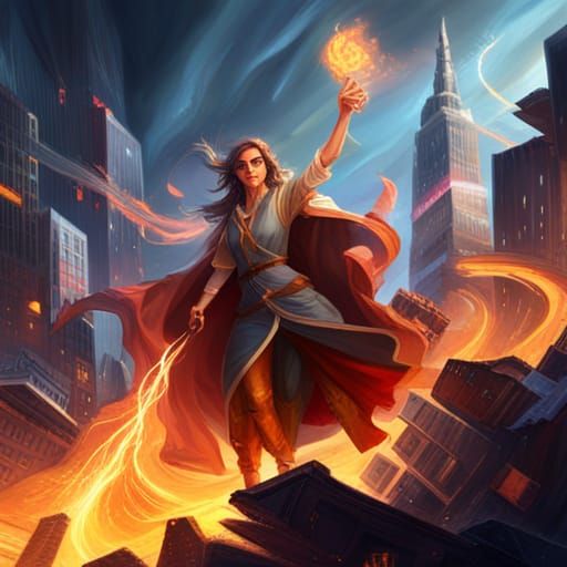 Mage Conjures Flamestorm in front of Empire State