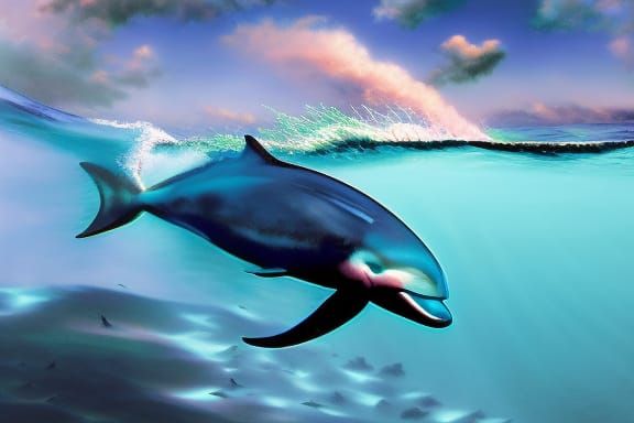 Cute Smiling Dolphin in Pixar Disney Style