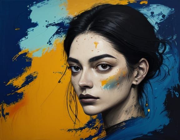 Face Emerging from Textured Canvas in Abstract Style