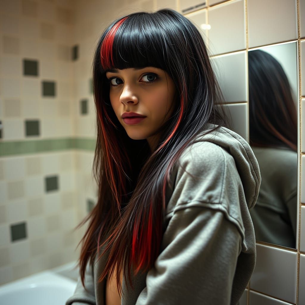 Emo Scene Woman in Cropped Hoodie by Tiled Mirror