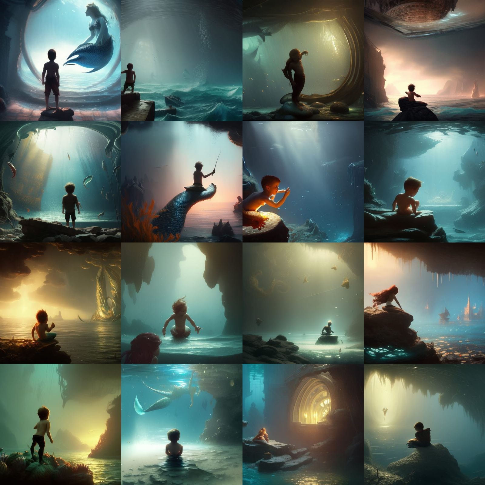 Boy and Mermaid Fishbowl Art in Dark Fantasy Style
