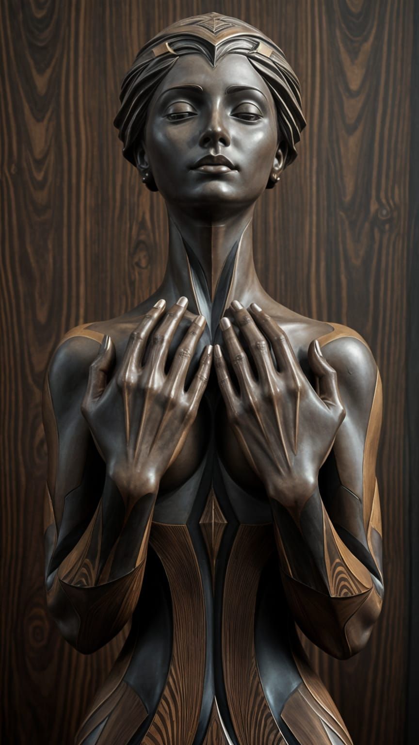 Surreal Dark Fantasy Queen Revealed in Geometric Wood Grain ...