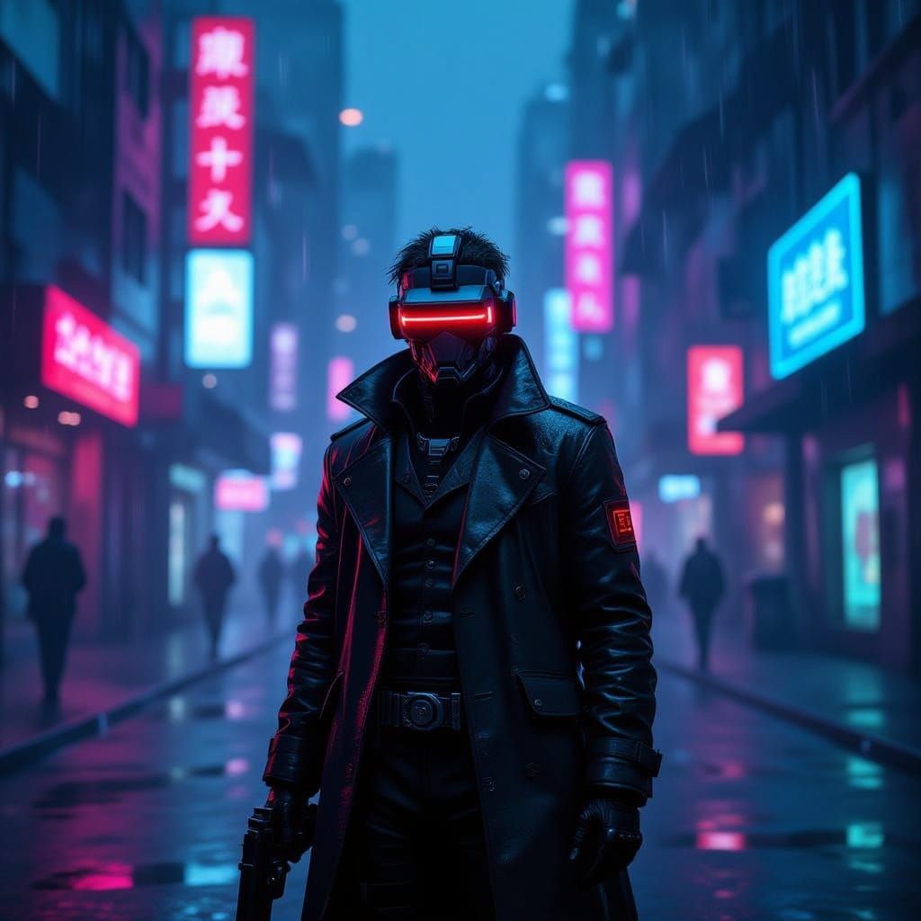 Cybernetic Gunslinger in Neon City