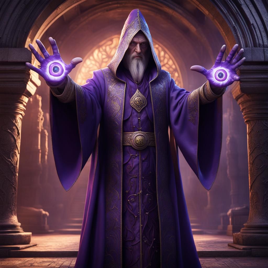 Surreal Wizard with Eyeball Hands, Digital Art