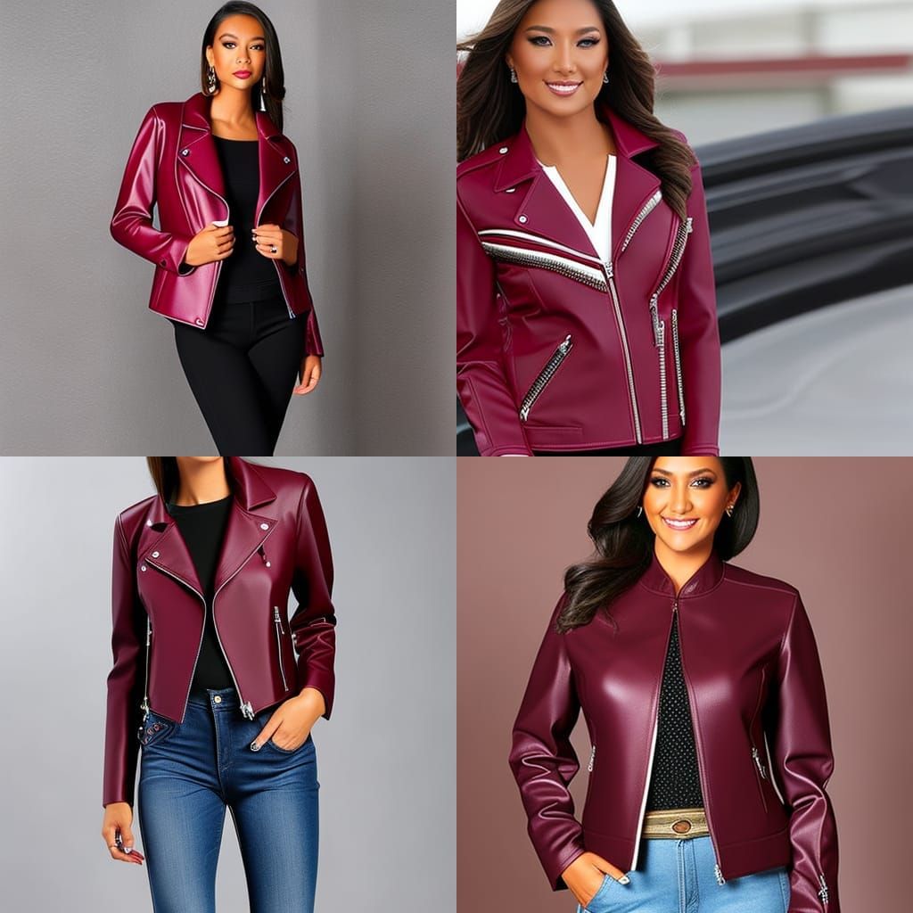 Burgundy Biker Jacket for Women
