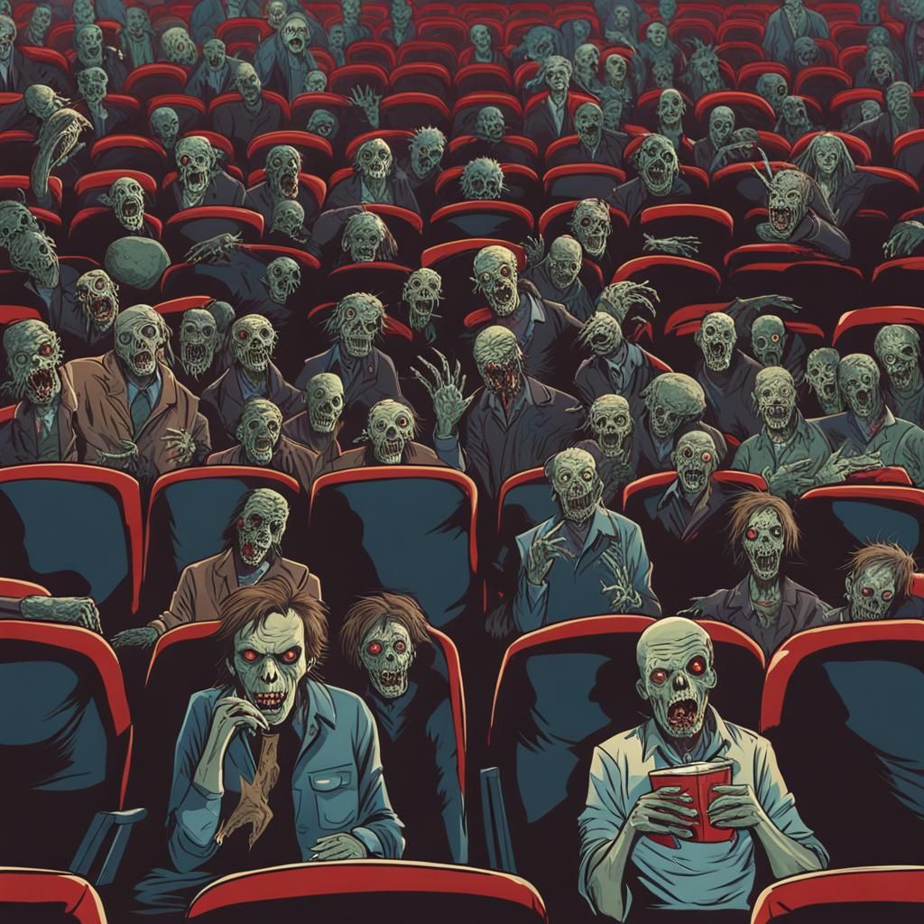Zombies Watch Horror Movie in Theatre