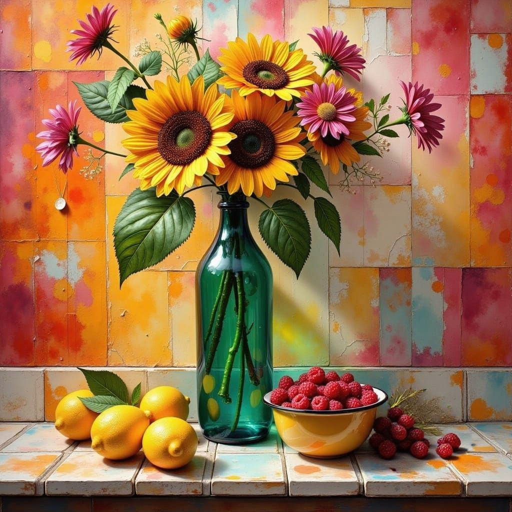 Floral Still Life in Surreal Collage Style