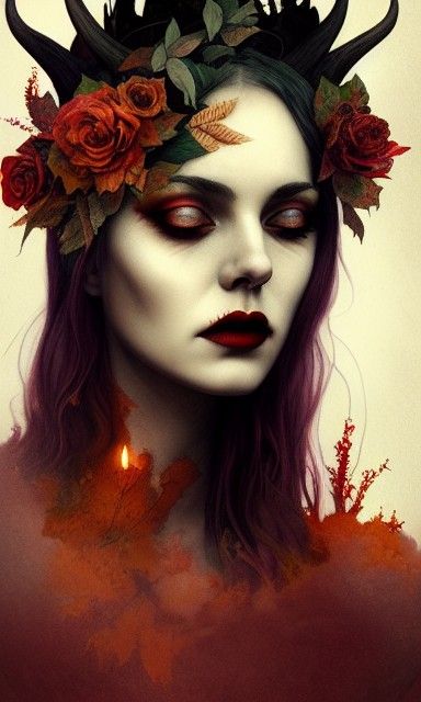 Gothic Witch Portrait with Aries Crown