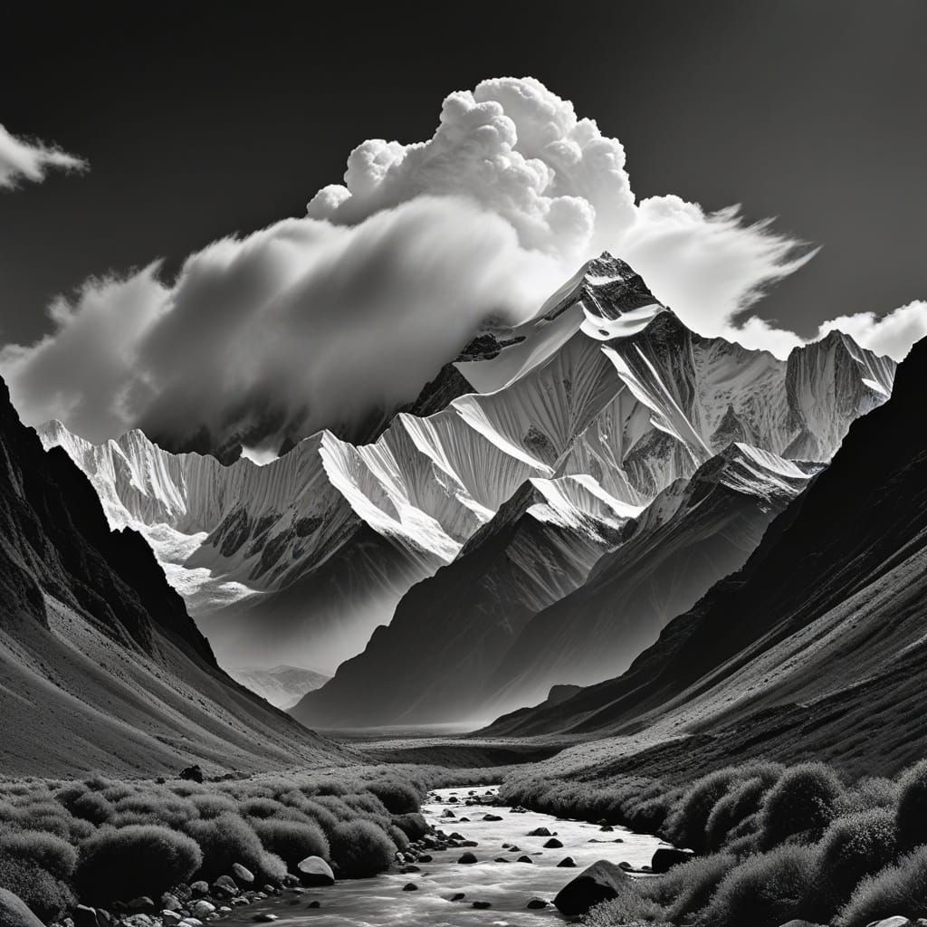 Monochromatic Himalayan Cloudscapes in Photorealistic Detail