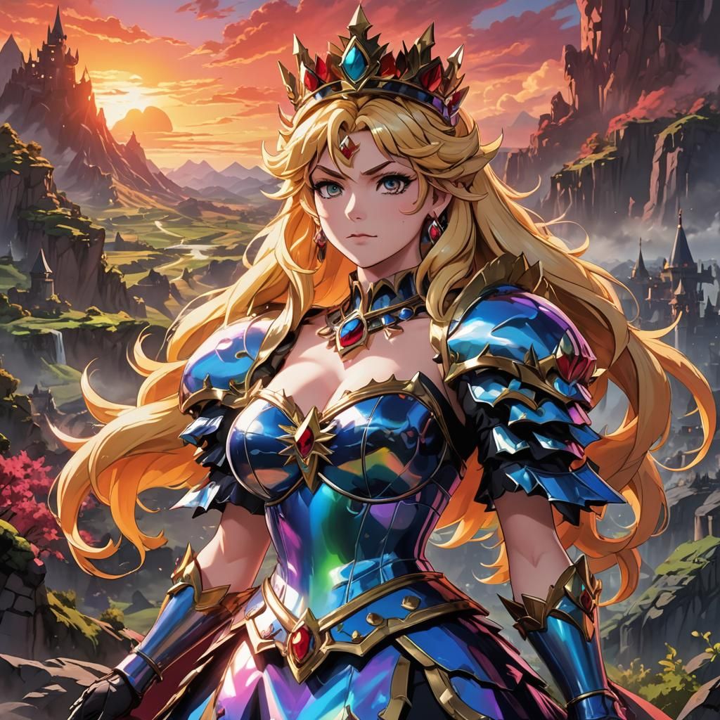 Heroic Bowsette in Anime Style Fantasy Landscape
