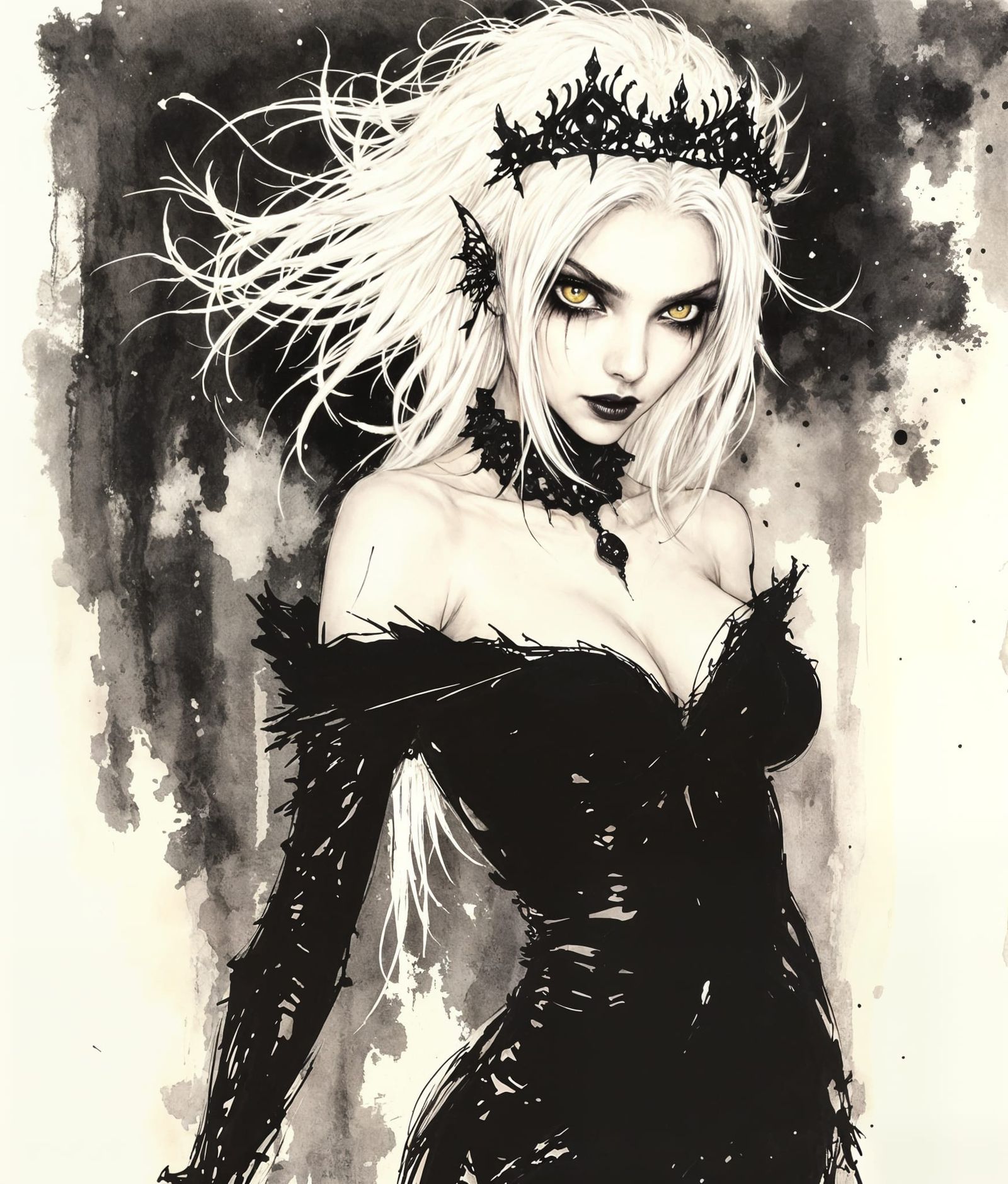 D&D Maiden of Misfortune in Ink Drawing Style