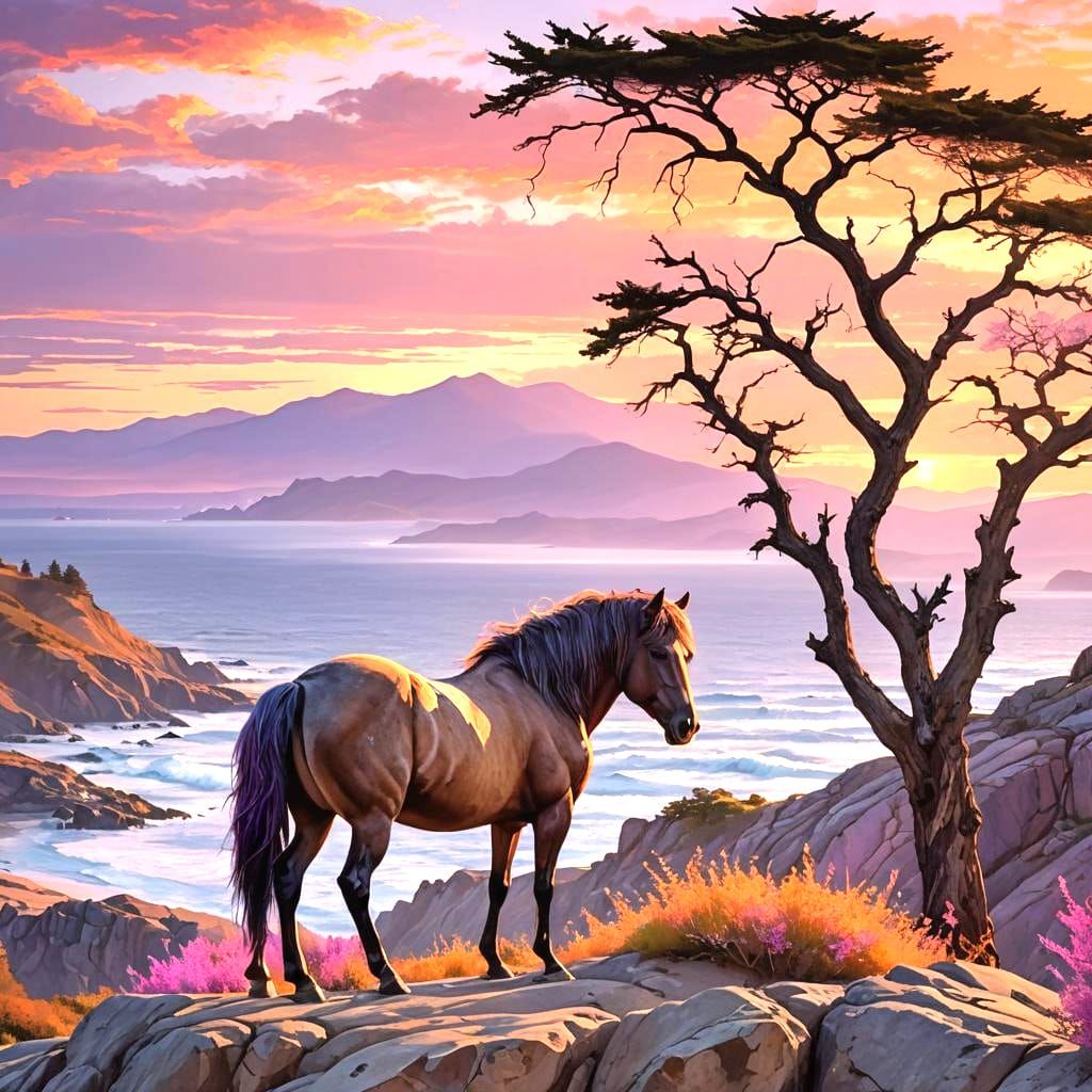Wild Horse Sunset: Detailed Matte Painting