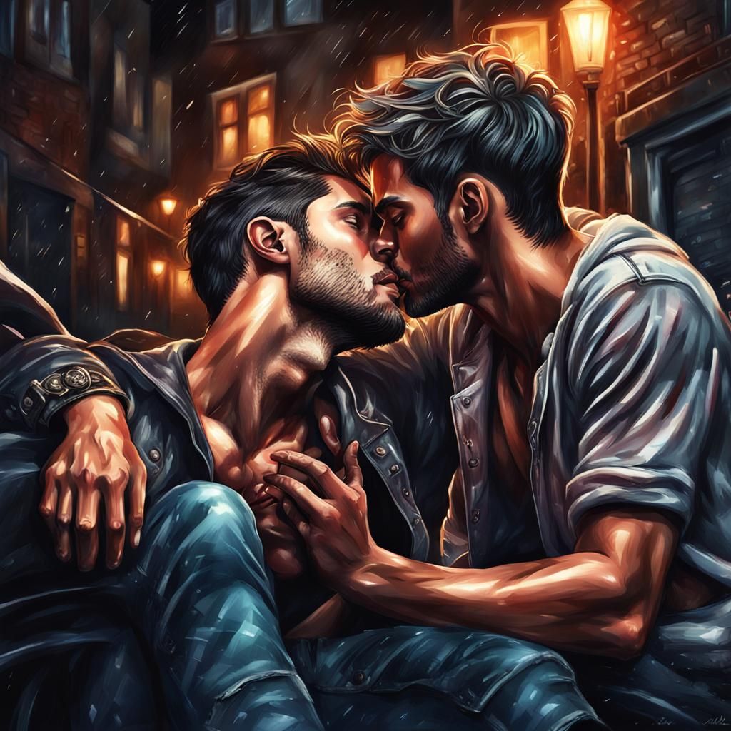 couple gay on French kissing
